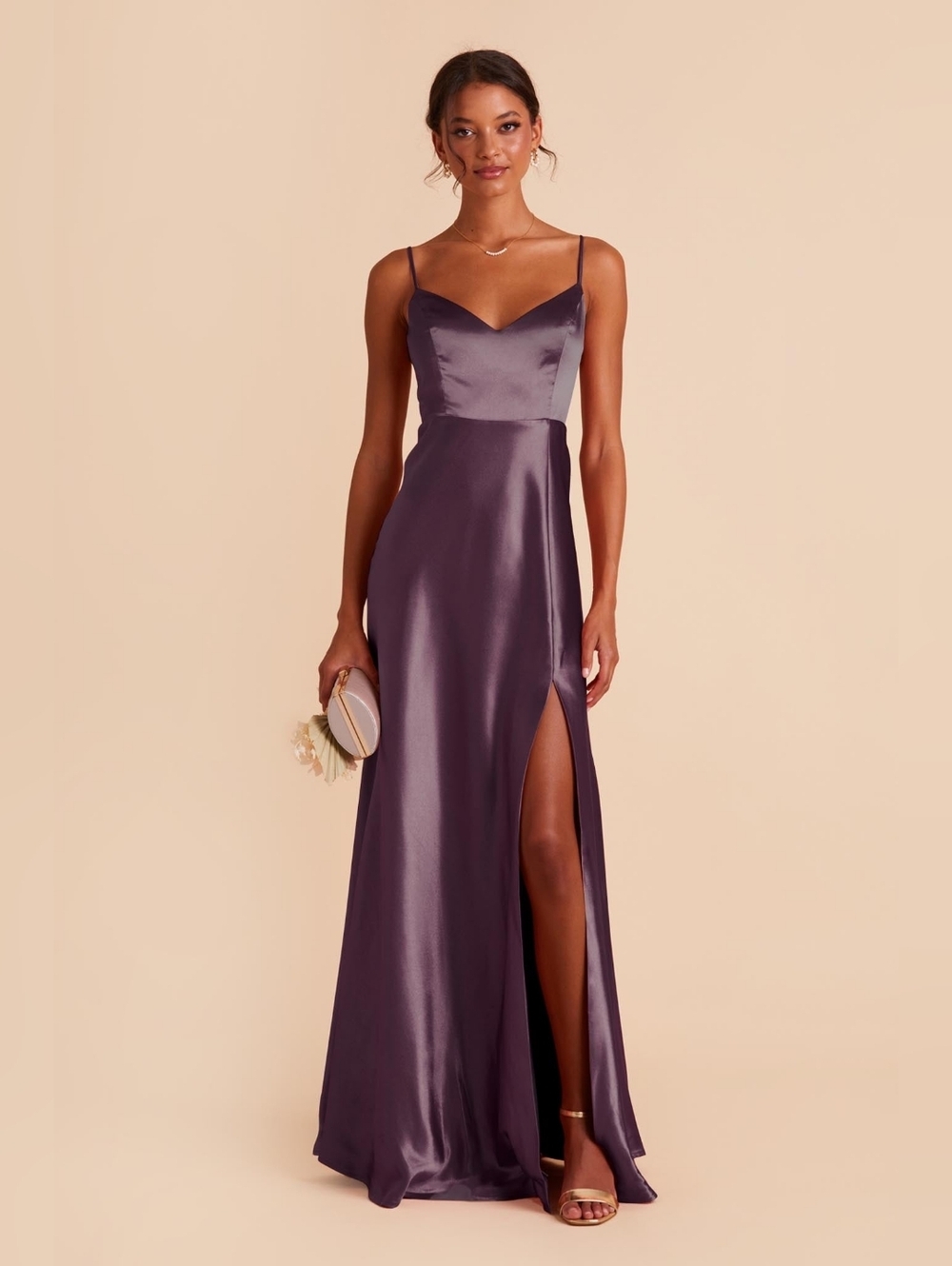Birdy Grey Jay Shiny Satin Plum Dress Prom Formal Bridesmaid - Size Medium